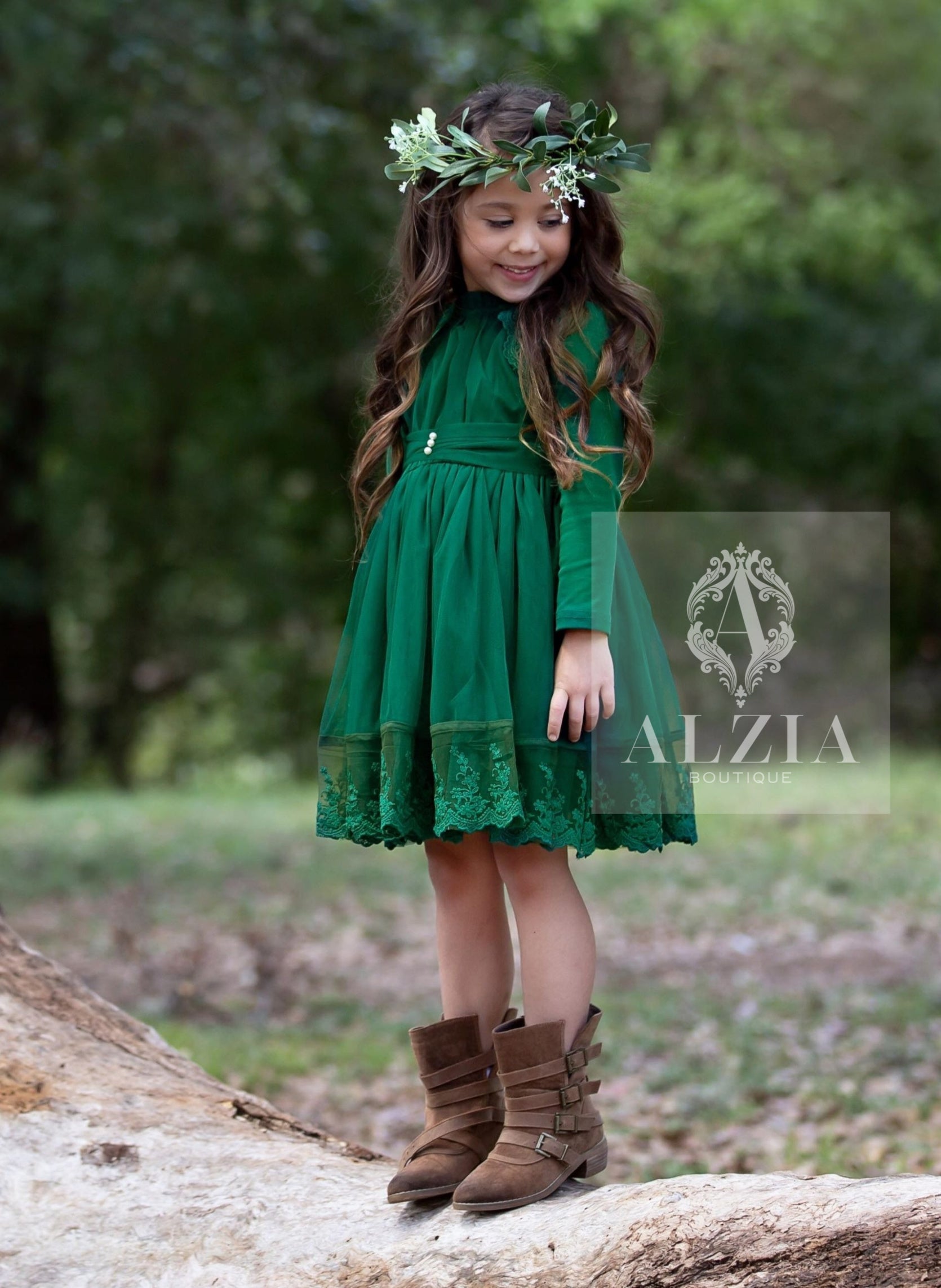 Emerald Green Girl s Dress Holiday Party Dress for Little Girls Winter Flower Girl Dress