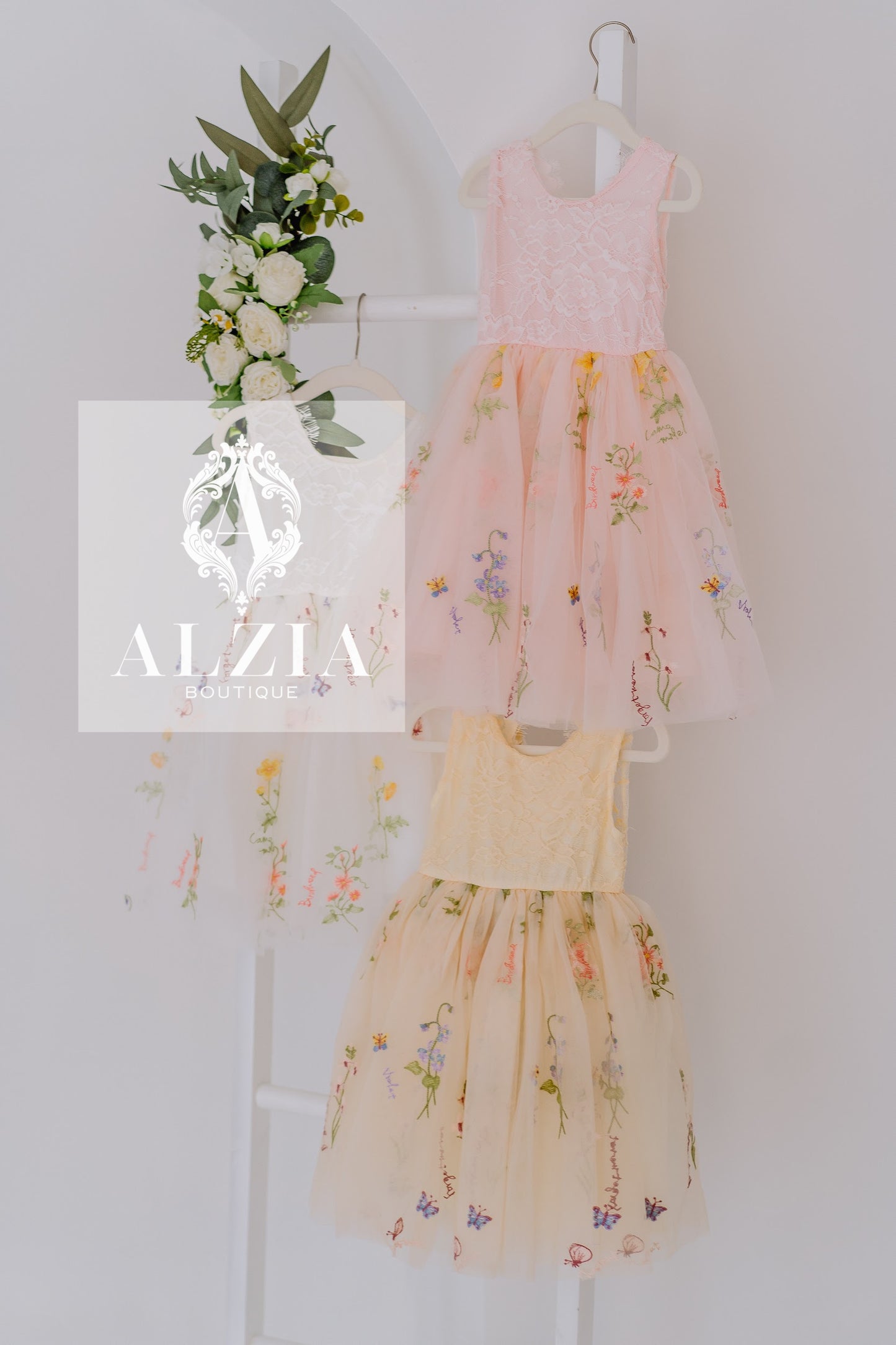 Sage Green Embroidered Tulle Dress – Knee Length with Sleeve Options | Wildflowers Collection