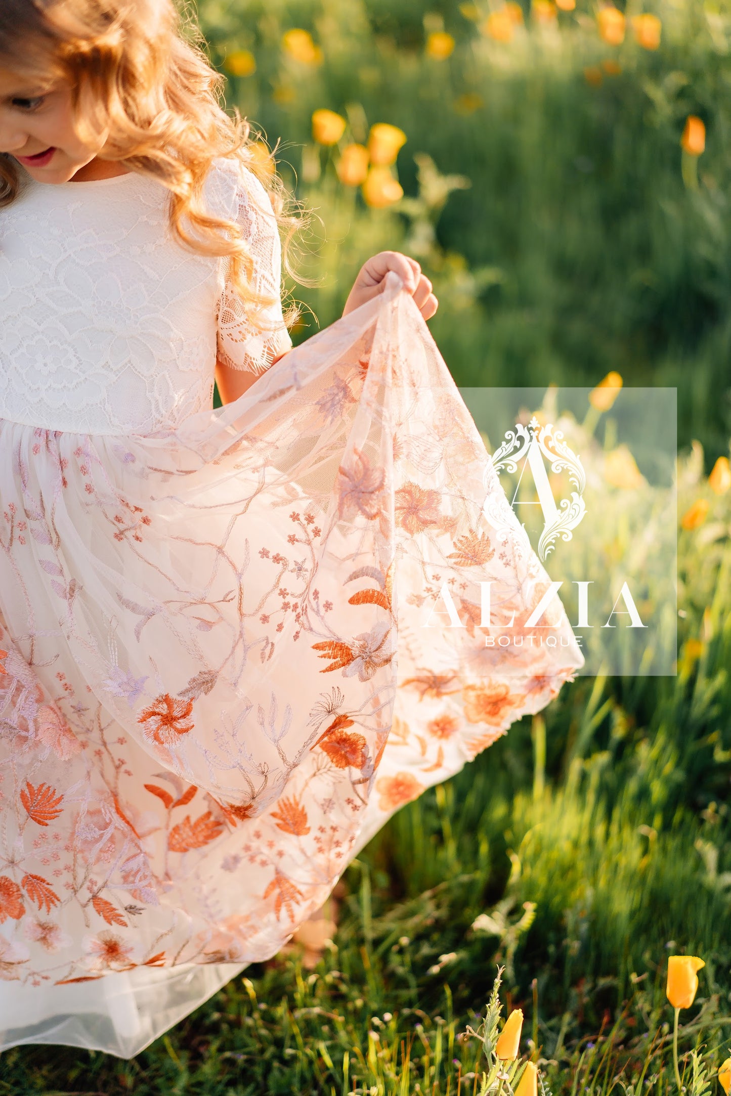 Ivory Champagne Flower Girl Dress | Boho Lace Tulle Dress for Rustic and Outdoor Weddings