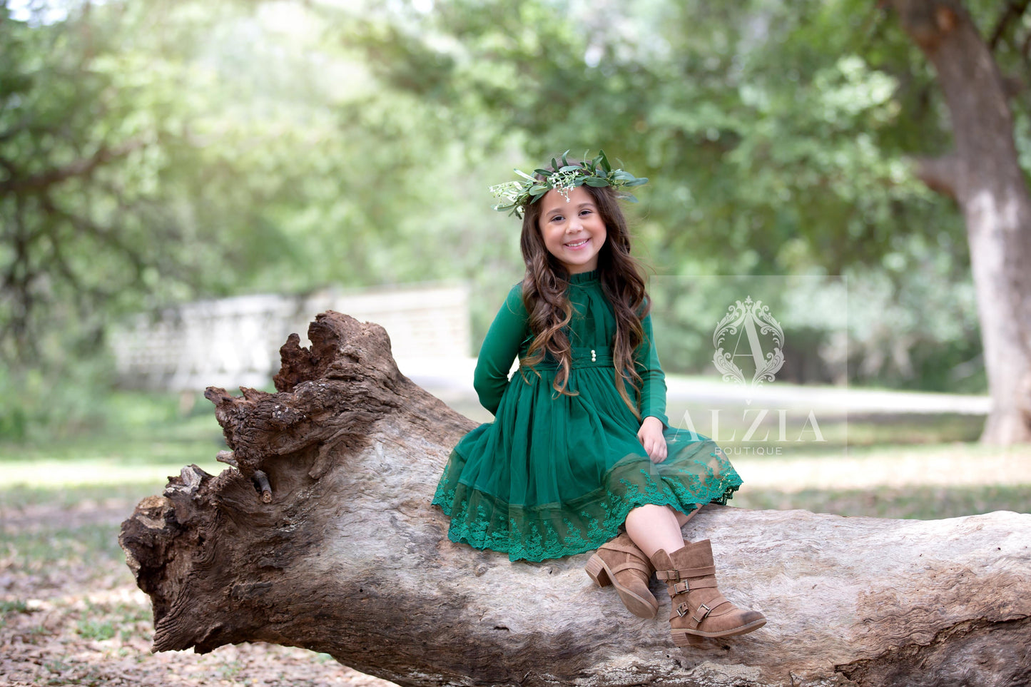 Emerald Green Girl's Dress, Holiday Party Dress for Little Girls, Winter Flower Girl Dress