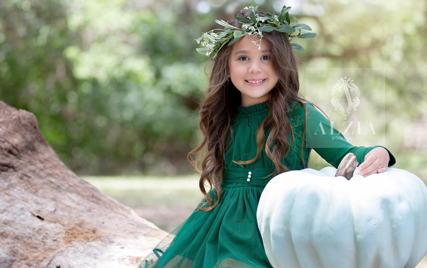 Emerald Green Girl's Dress, Holiday Party Dress for Little Girls, Winter Flower Girl Dress