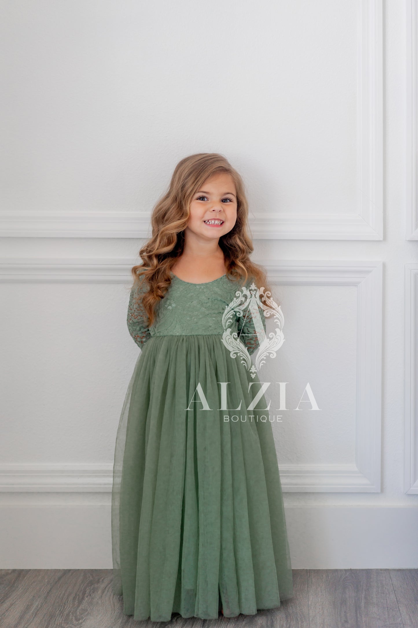 Sage Green Tulle Dress for Flower Girl Sage  Lace Top