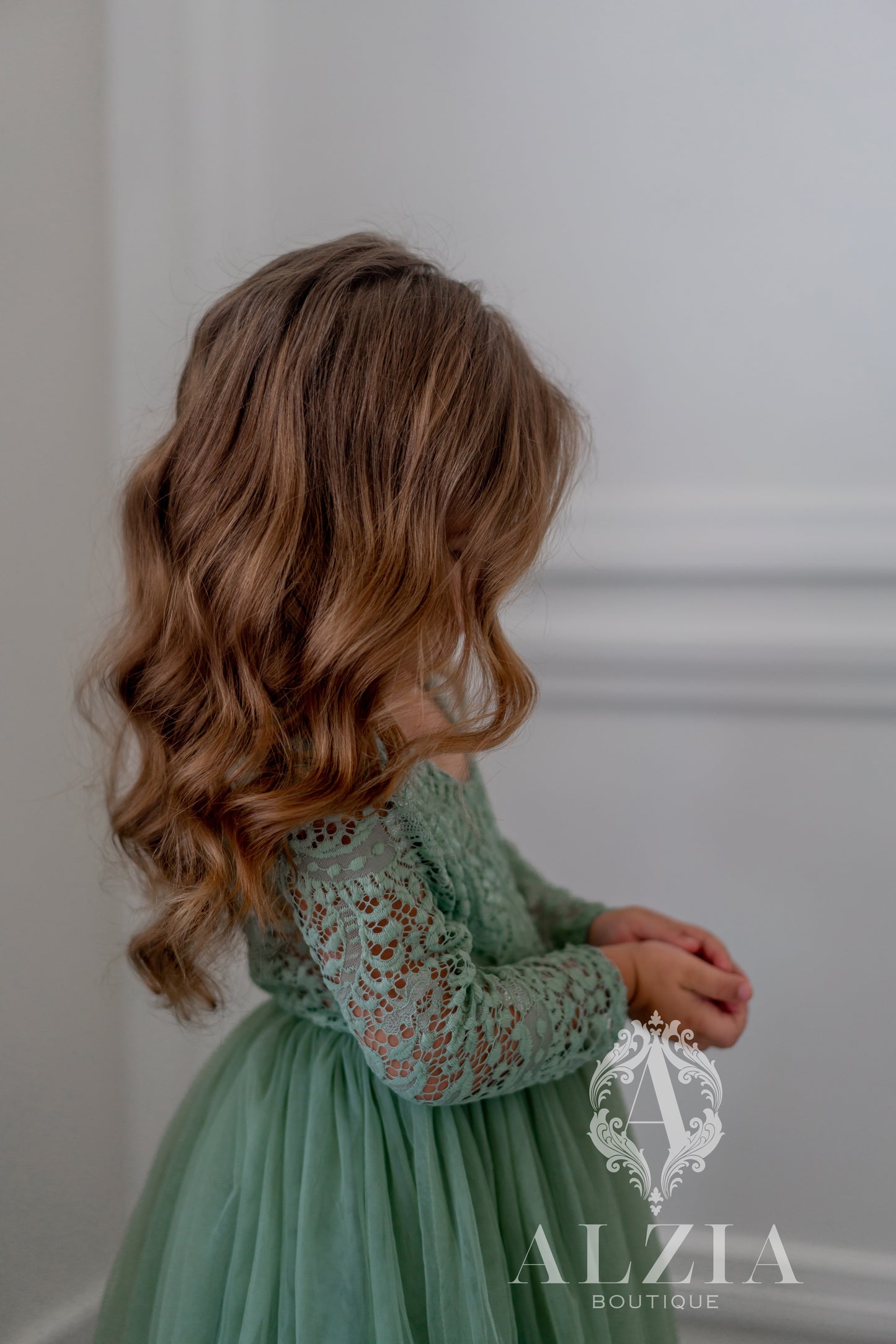 Sage Green Tulle Dress for Flower Girl Sage  Lace Top