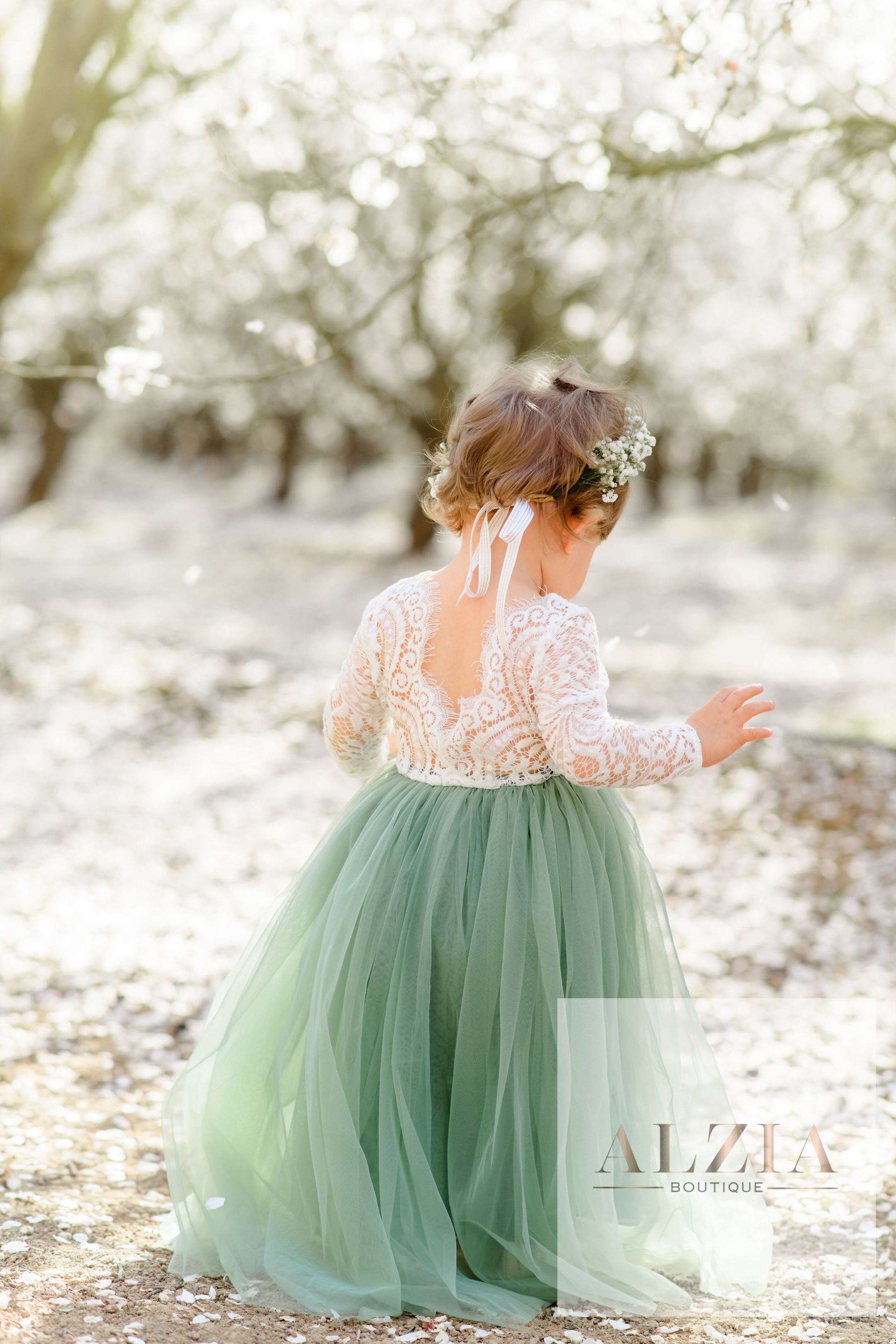 Dusty Blue Tulle Lace Top Scalloped Edges Back Party Flower orders Girl Dress