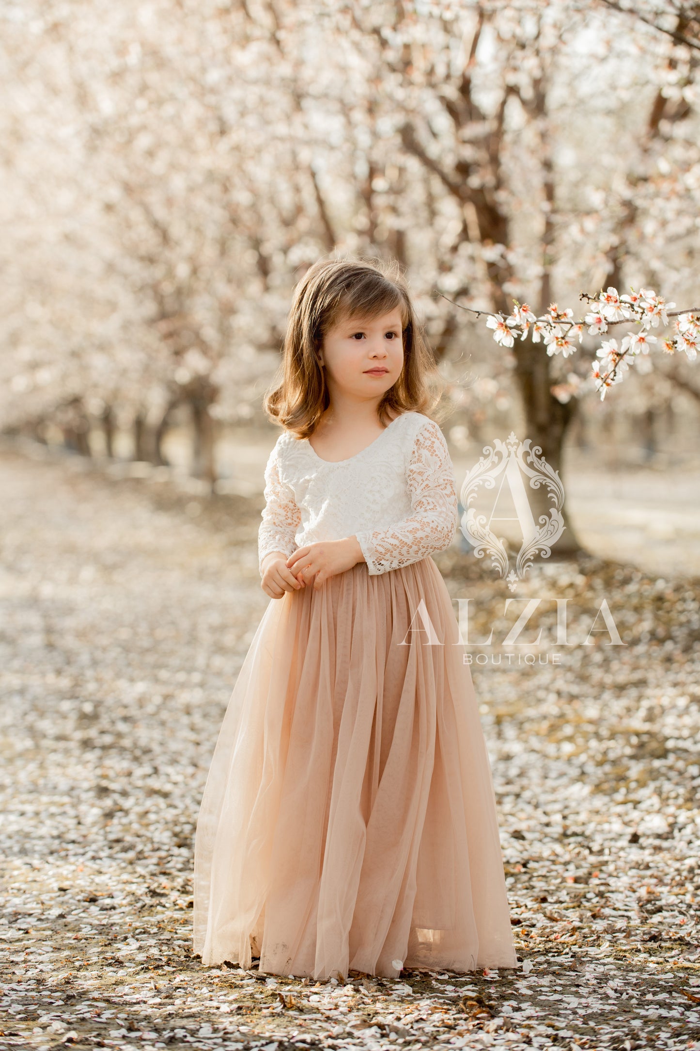 Tan Tulle Dress for Flower Girl Sage  Lace Top