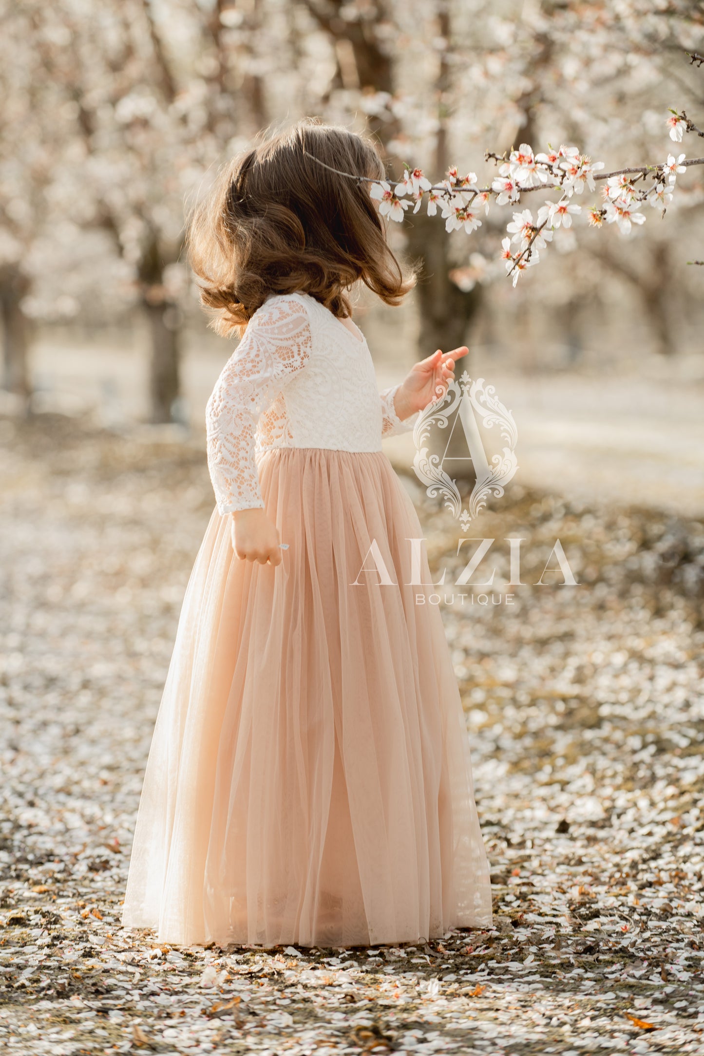 Tan Tulle Dress for Flower Girl Sage  Lace Top