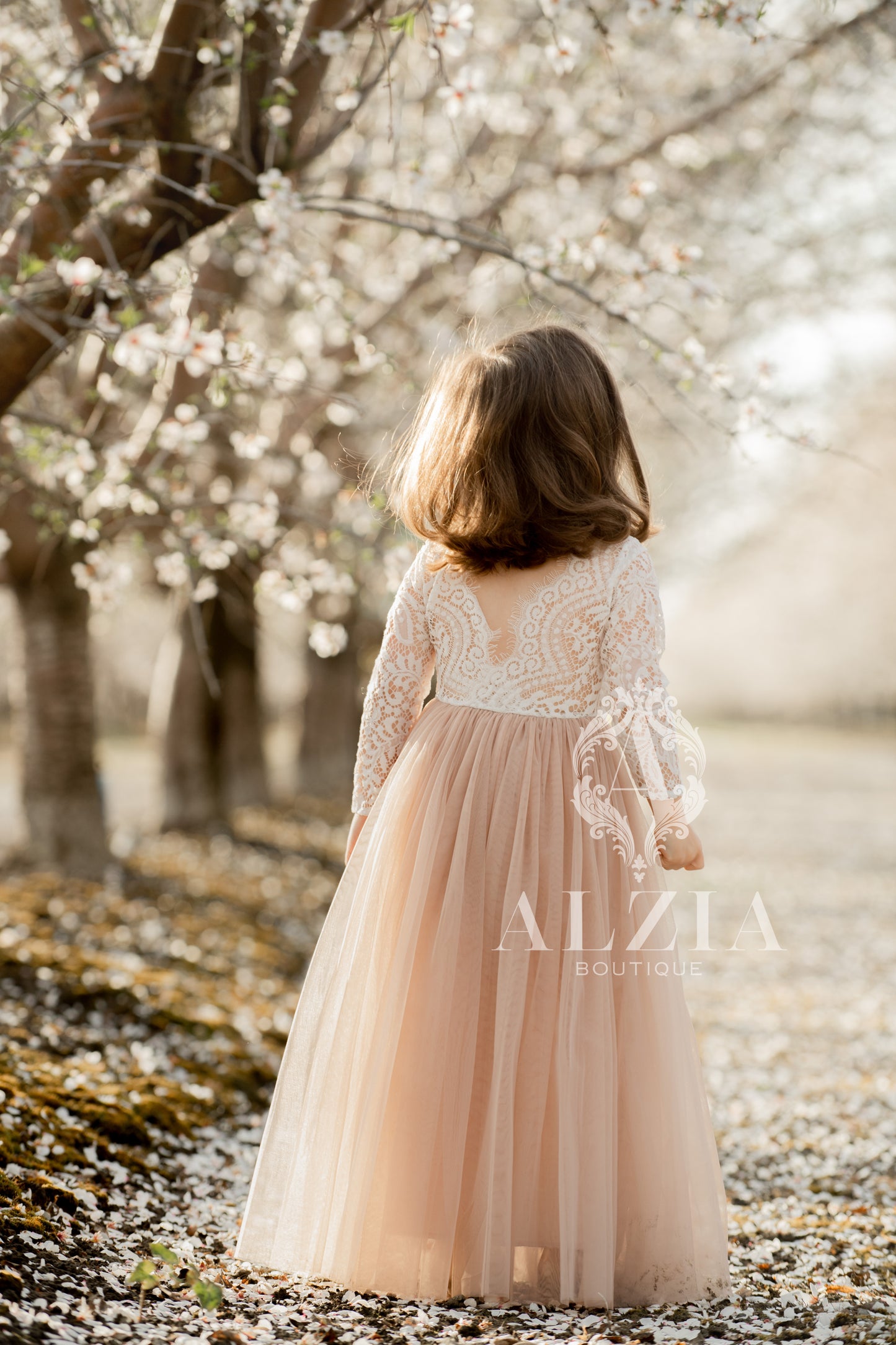 Tan Tulle Dress for Flower Girl Sage  Lace Top