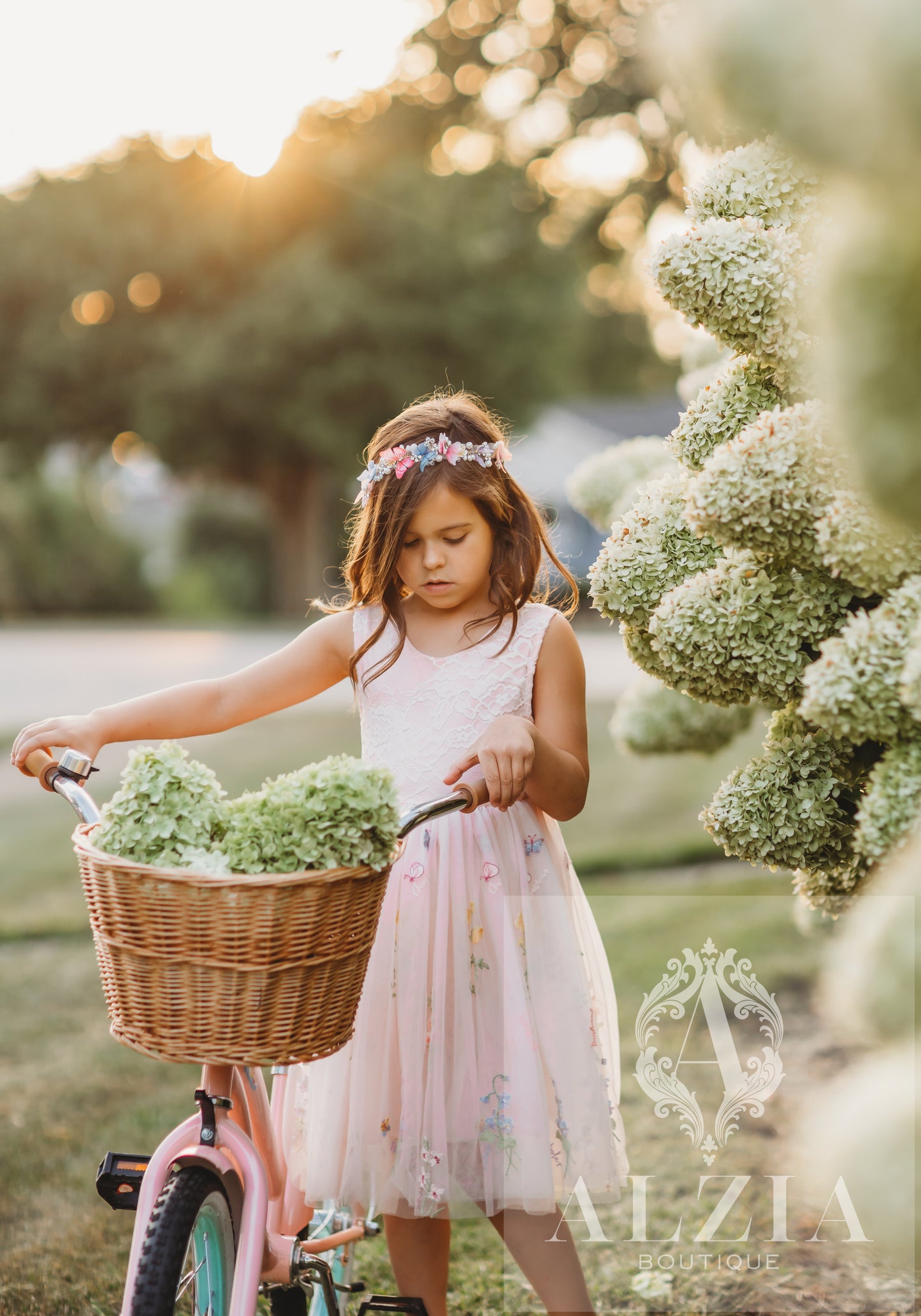 Pink Knee Length  Floral Embroidered Tulle Flower Girl