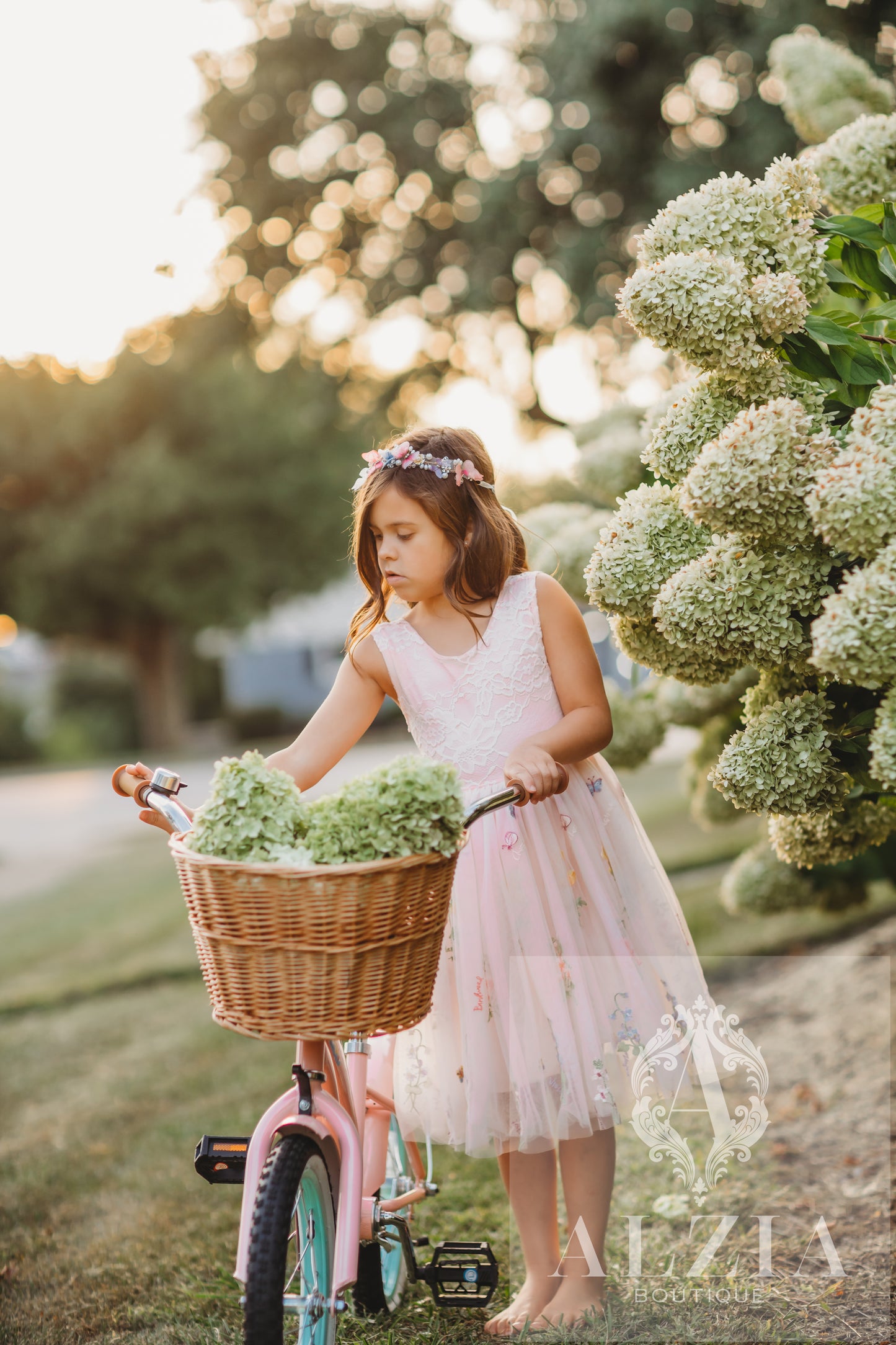 Pink Knee Length  Floral Embroidered Tulle Flower Girl