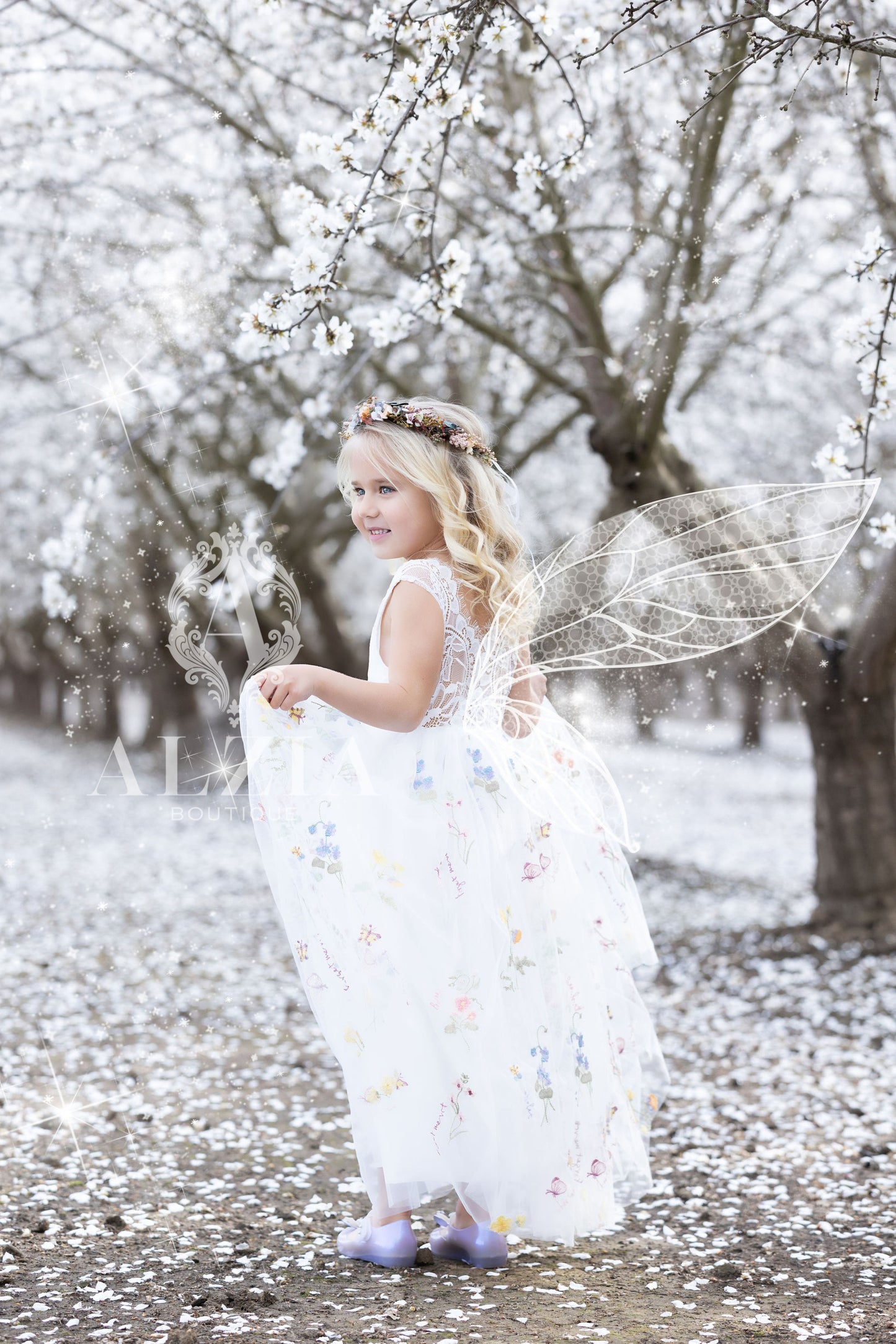 White Sleeveless Style Floral Embroidered Tulle Flower Girl