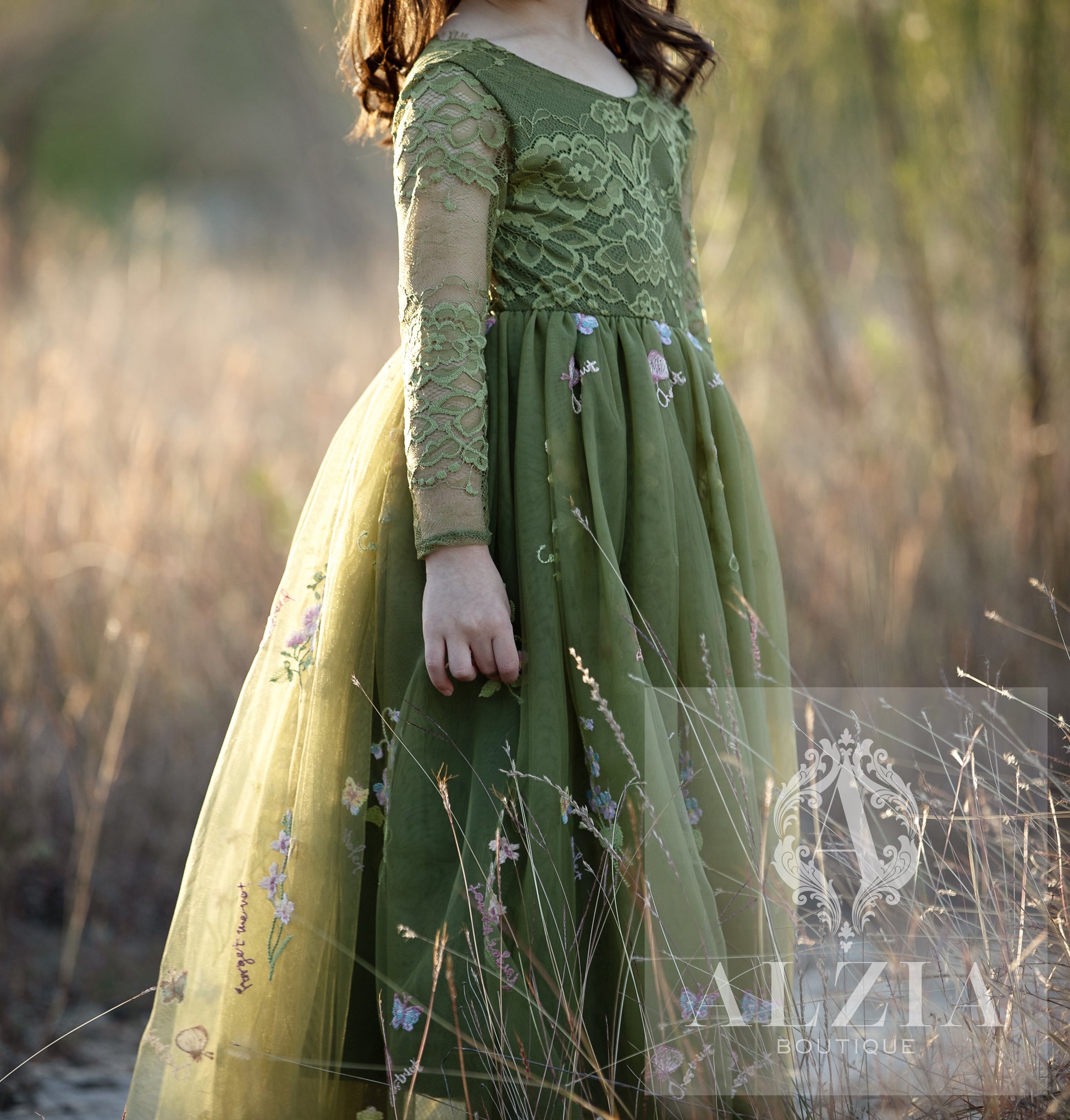 girl olive green dress Georgina Girls Dress - Olive Green