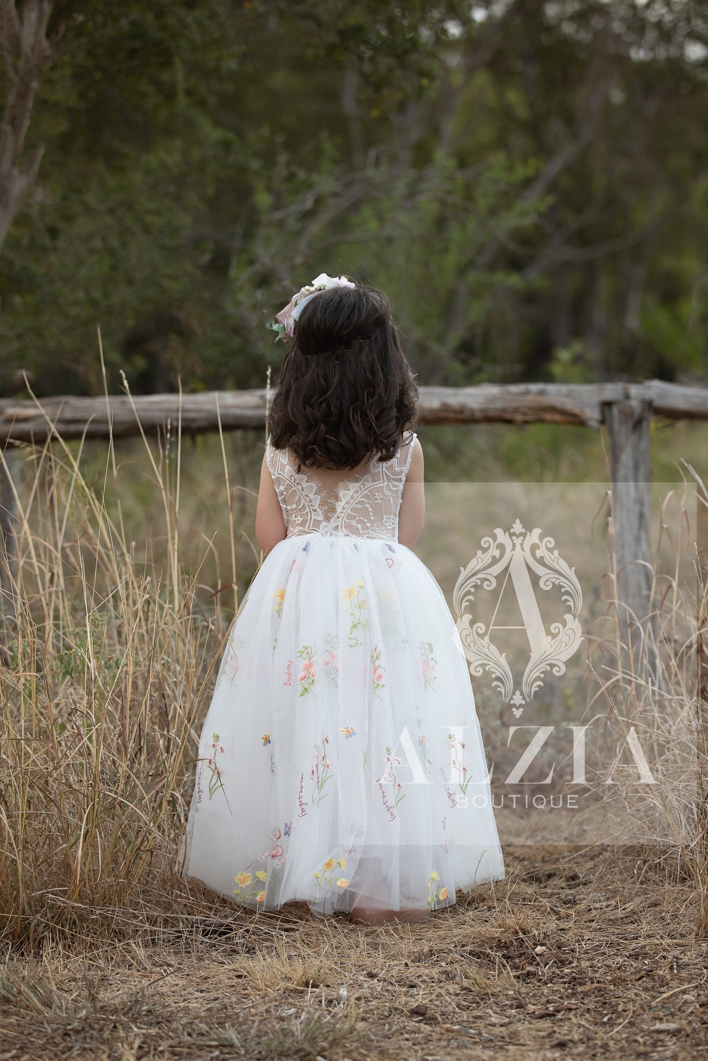 White Sleeveless Style Floral Embroidered Tulle Flower Girl