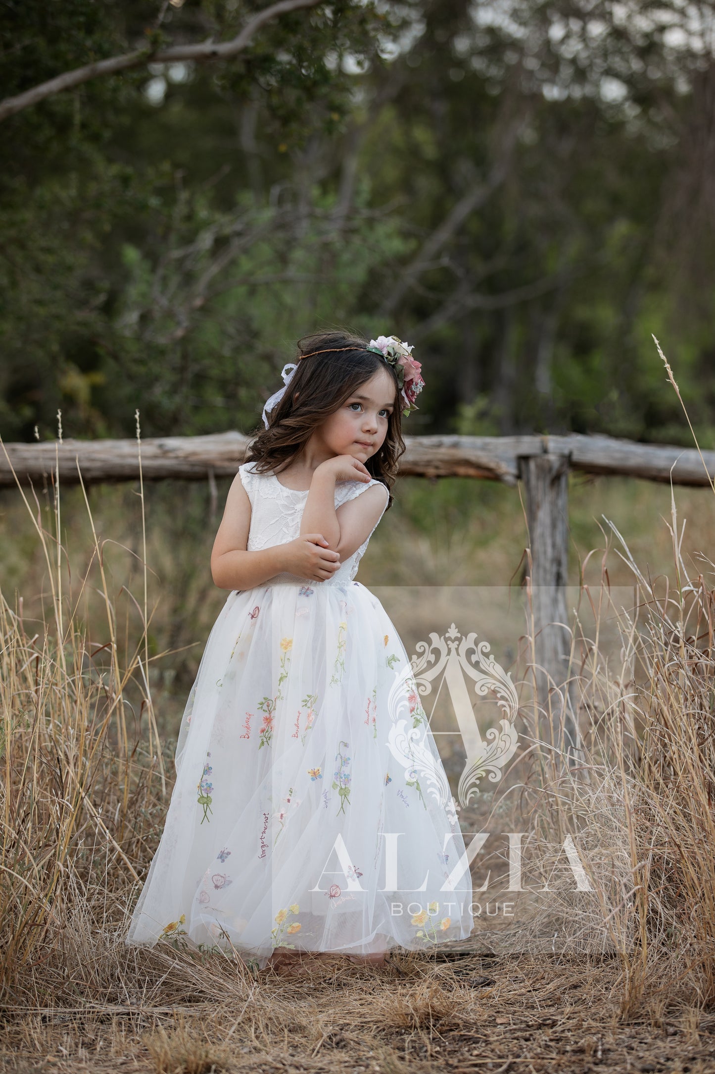 White Sleeveless Style Floral Embroidered Tulle Flower Girl