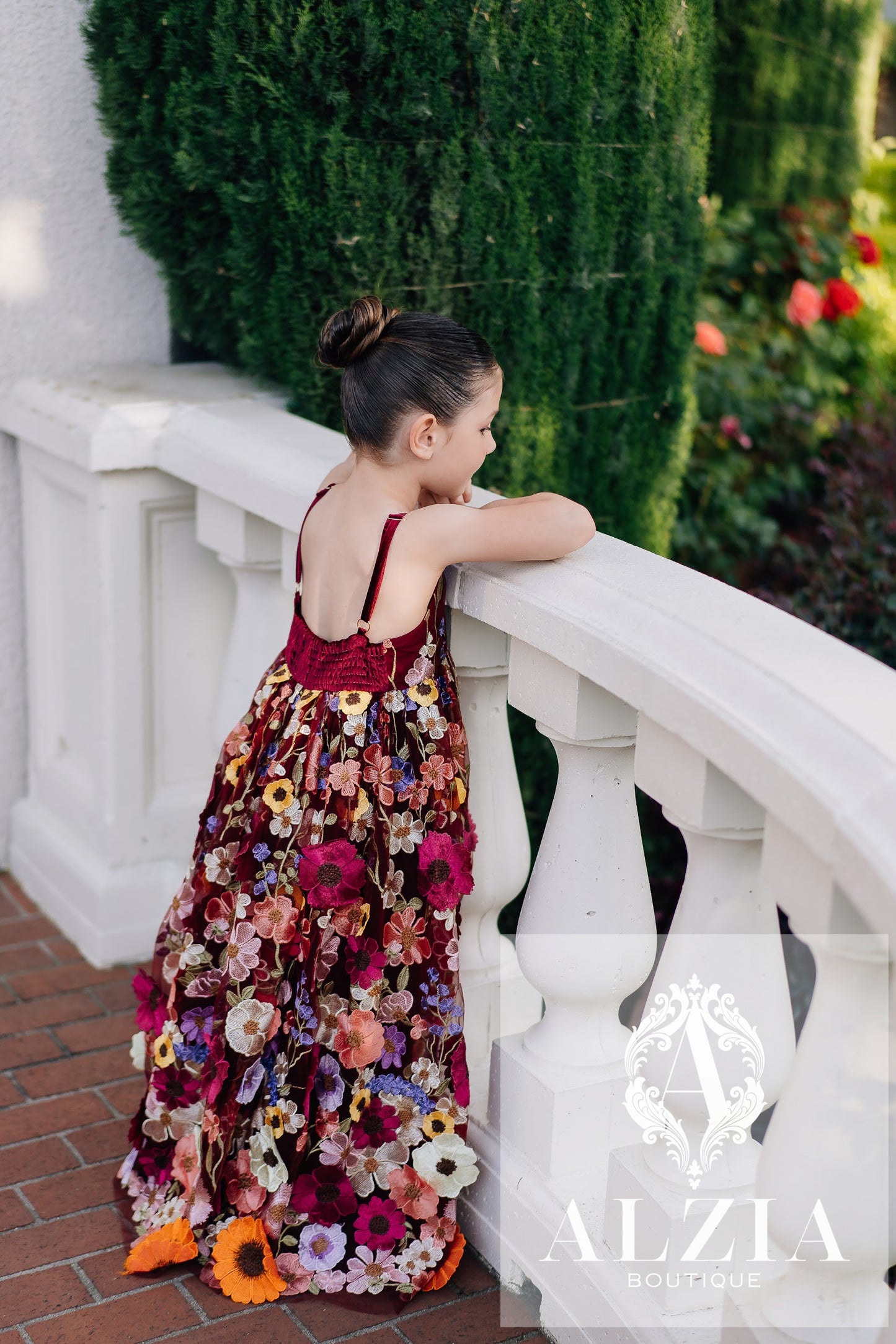 Wine 3D Floral Tulle Flower Girl Dress – Spring Garden Collection.