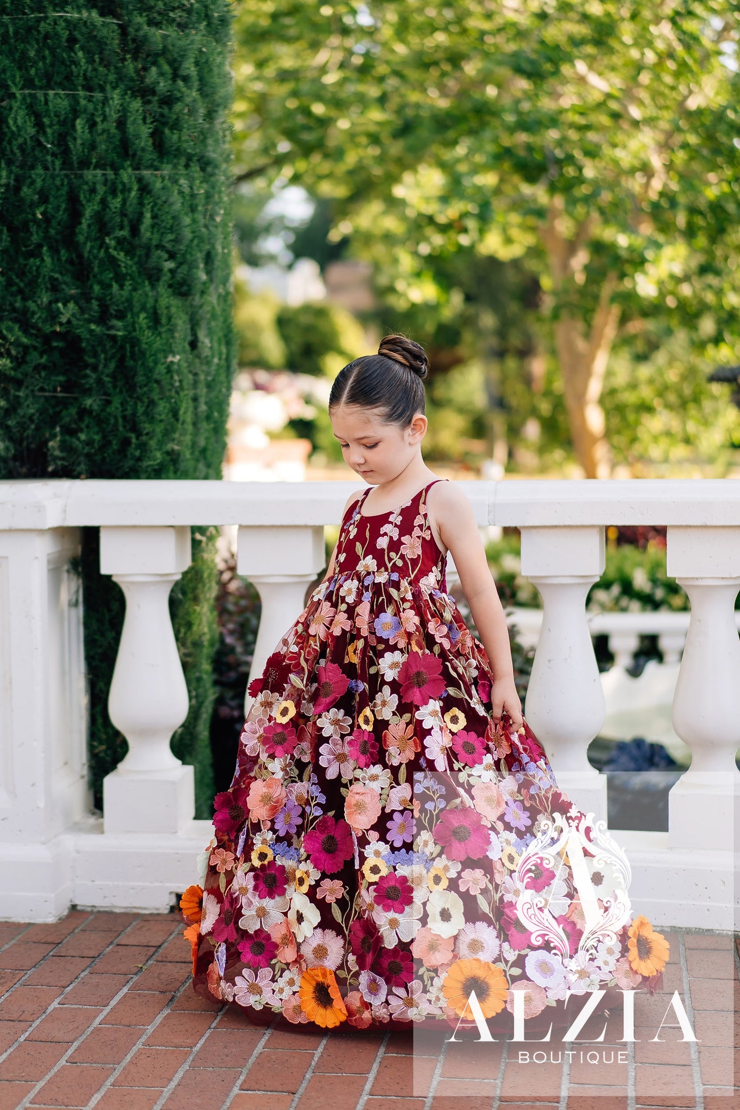 Wine 3D Floral Tulle Flower Girl Dress – Spring Garden Collection.