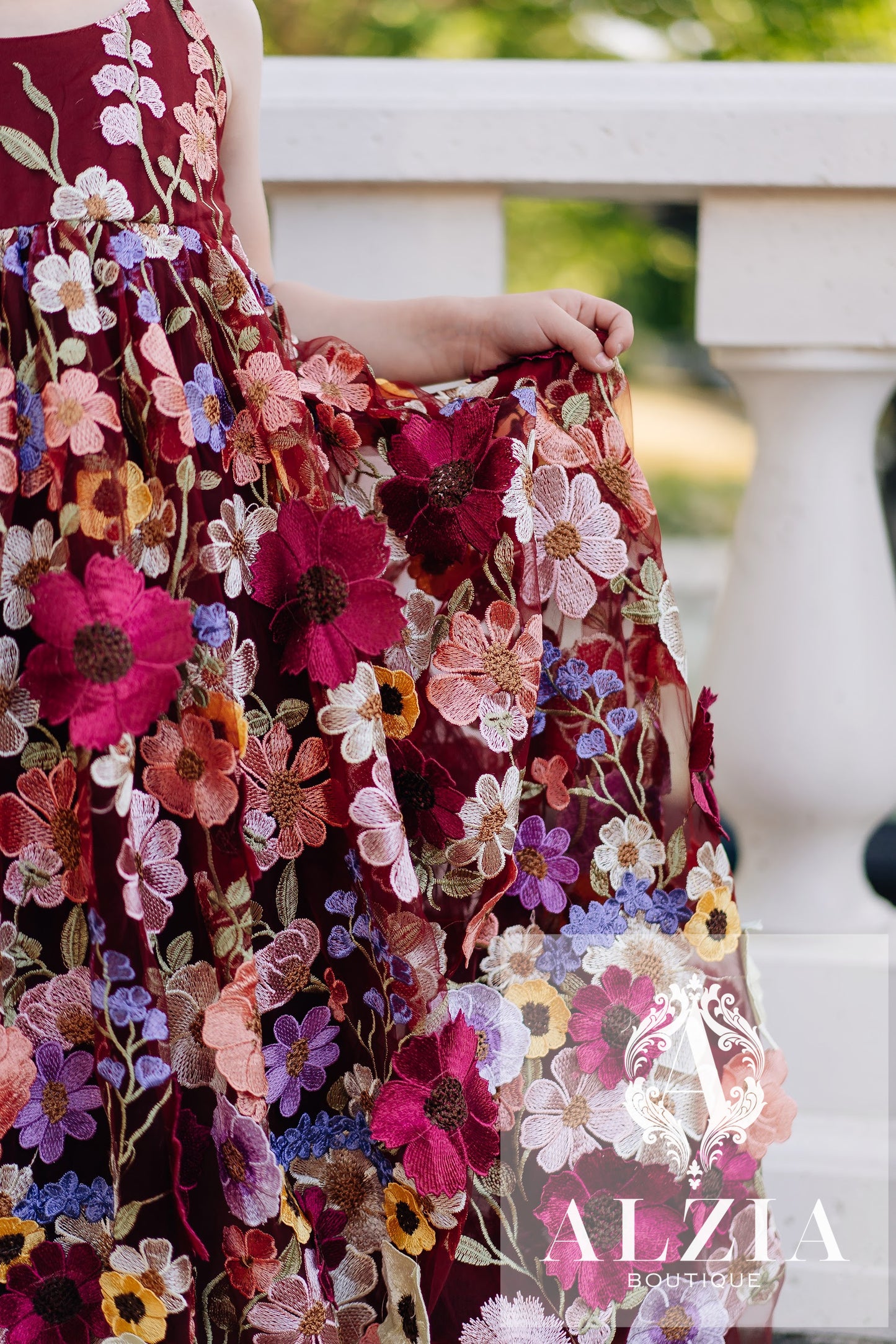Wine 3D Floral Tulle Flower Girl Dress – Spring Garden Collection.