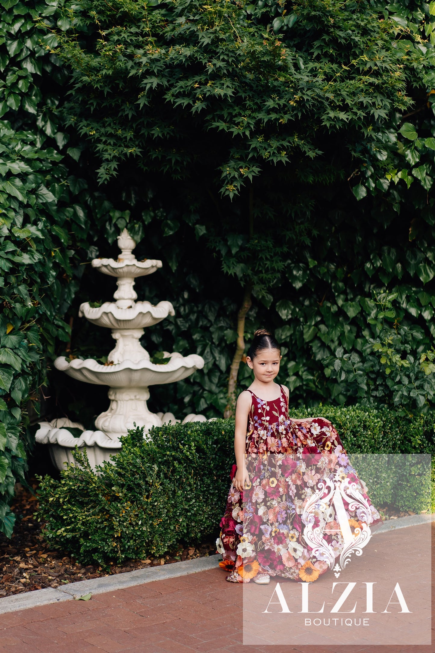 Wine 3D Floral Tulle Flower Girl Dress – Spring Garden Collection.