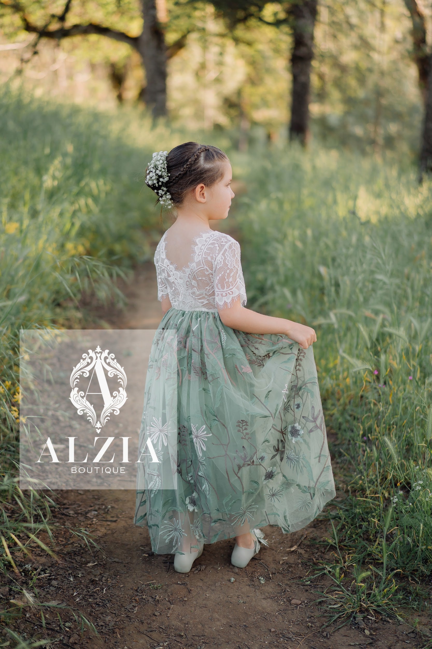 Dusty Sage Flower Girl Dress Alzia Dresses