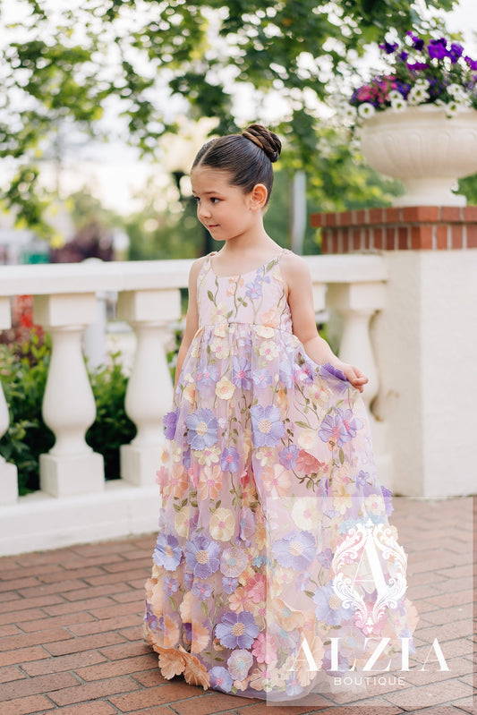 Pink Whimsical 3D Floral Tulle Flower Girl Dress – Spring Garden Collection