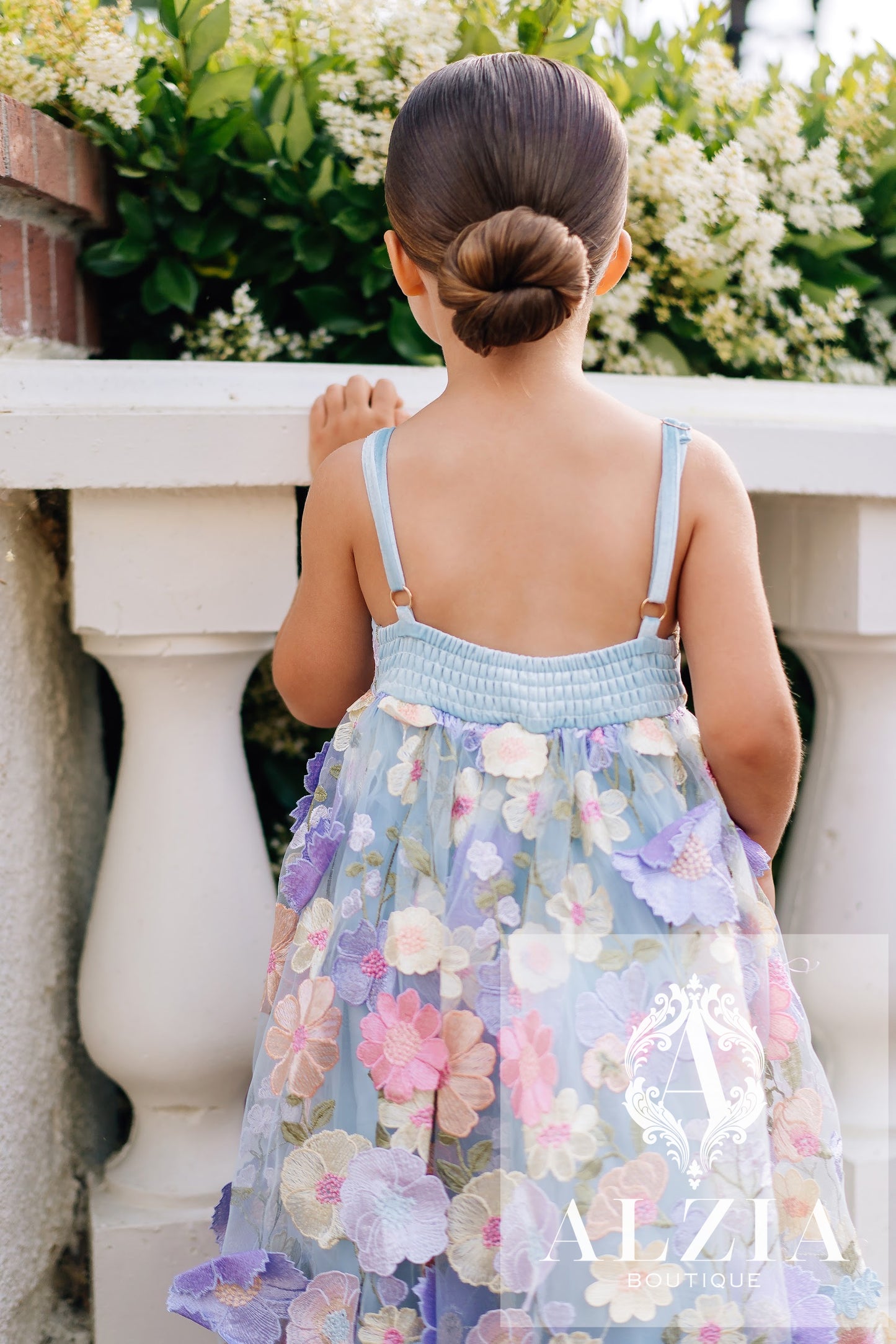 Sky Blue 3D Floral Tulle Flower Girl Dress – Spring Garden Collection