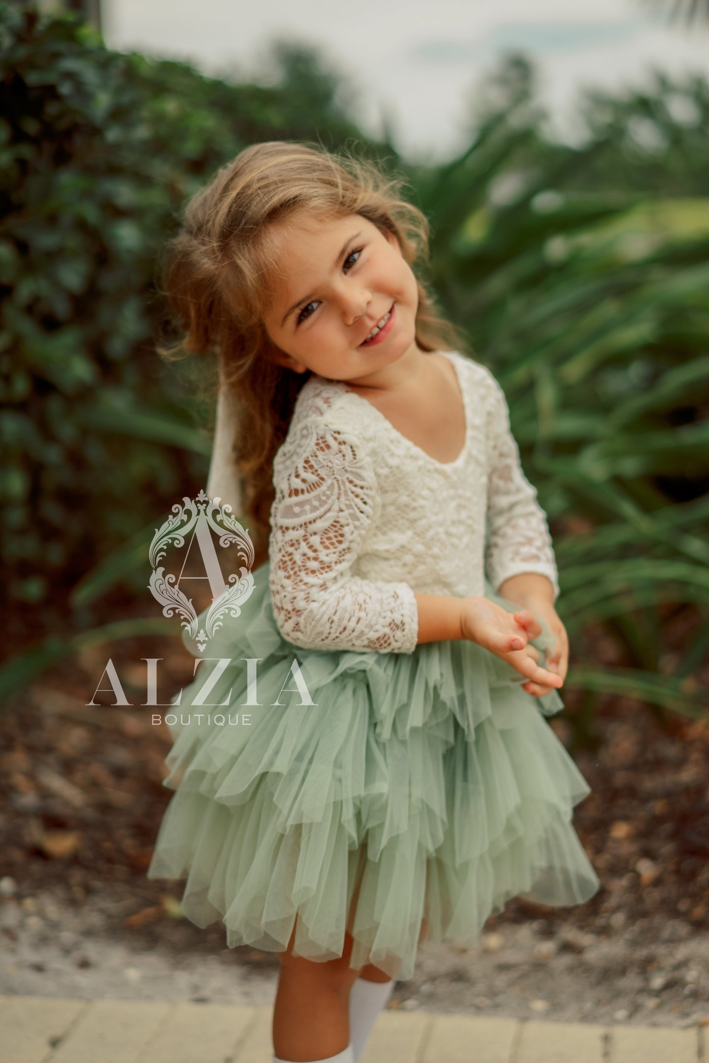 Sage Green Lace Tutu Style Dress