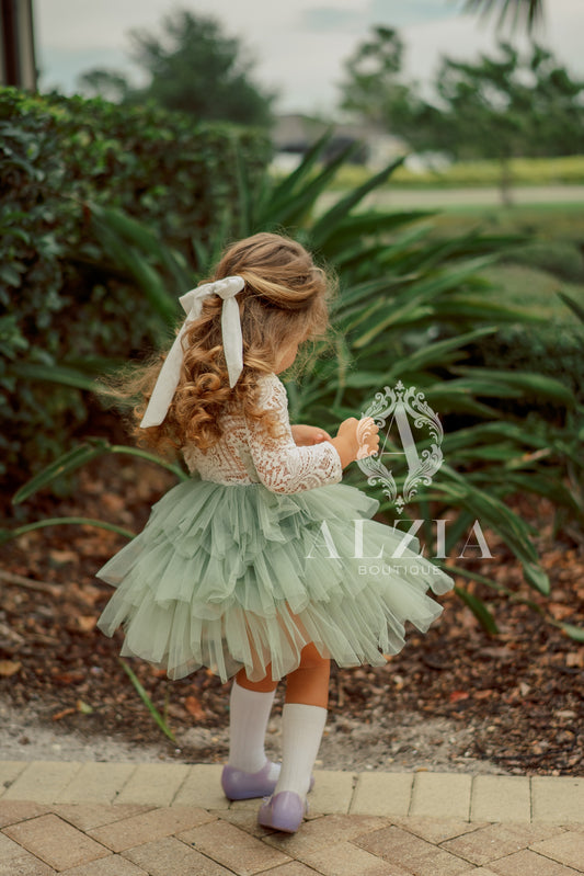 Sage Green Lace Tutu Style Dress